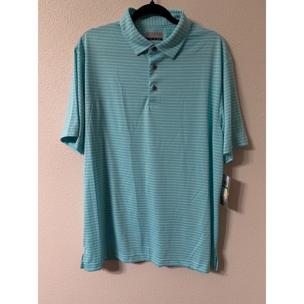 PGA Tour Mens Airflux Sporty Golf Polo Shirt Light Blue Large UPF 15 NWT